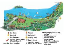 Resort map with Spirit Wind circled, located set back from the other cabins.